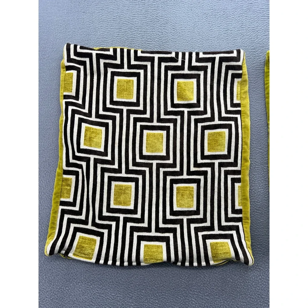 Crate & Barrel Geometry Pillow Covers Set 2 Chartreuse Green Mid Century 20x20
